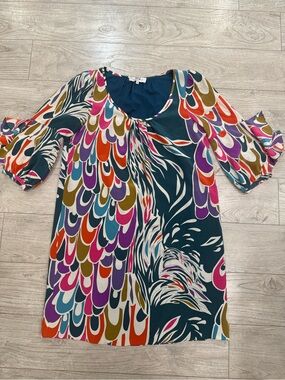 Tibi Multicolor Abstract Scoop-Neck Tunic Dress